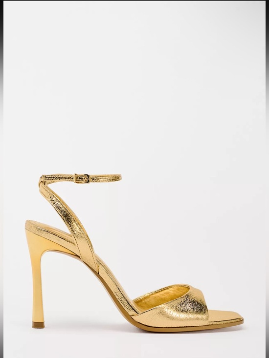 Zara Shoes - Zara Gold Metallic Ankle-Strap Stiletto Sandals